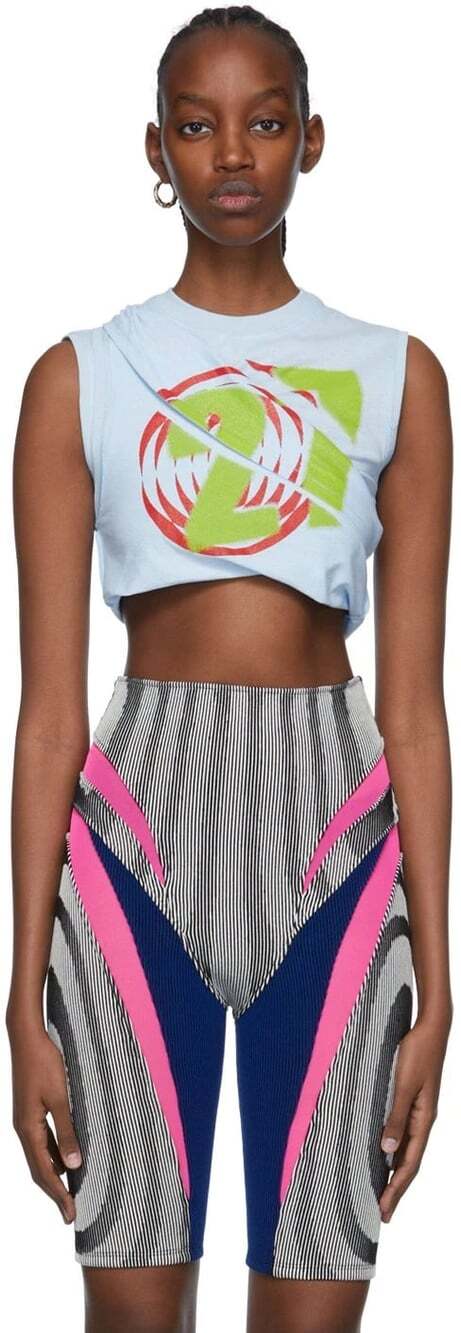 Paolina Russo Graphic Cotton Tank Top US S EU 36 Womens Blue Asymmetric $225
